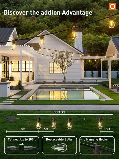 addlon 100FT G40 Outdoor String Lights with Remote and 100FT S14 Outdoor String Lights with Remote