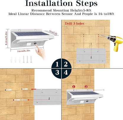 iThird Solar Lights Outdoor Motion Sensor, LED Solar Powered Outdoor Lights Stainless Steel Solar Security Light for Yard Patio Garage Porch Waterproof 3 Modes Flood Light Super Bright(Daylight)