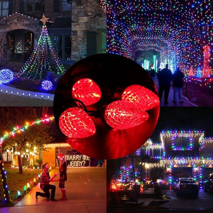 Brizled Red String Lights, 16ft 25 LED Faceted C9 Chrsitmas Lights, Connectable 120V UL Certified Tree Lights, Indoor Outdoor Christmas String Lights for Xmas, Patio, Party (Pack of 3)