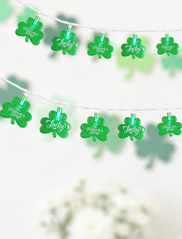 12FT St Patricks Day String Lights - 20 LED Shamrock Lights with St. Patrick's Day & Lucky Printed Text | Lumora