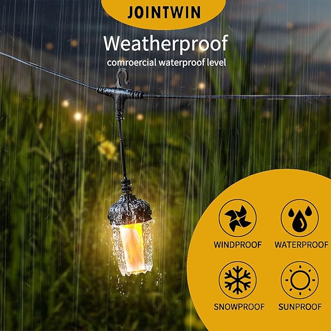 Flickering Flame String Lights for Halloween Decor Outdoor, 23Ft LED for Outside, Plug-in Garden, Connectable Backyard 10 Lantern & Hooks Decorative Cafe Bistro Patio