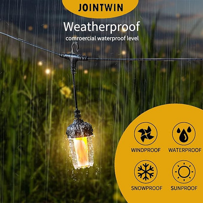 Flickering Flame String Lights for Halloween Decor Outdoor, 23Ft LED for Outside, Plug-in Garden, Connectable Backyard 10 Lantern & Hooks Decorative Cafe Bistro Patio