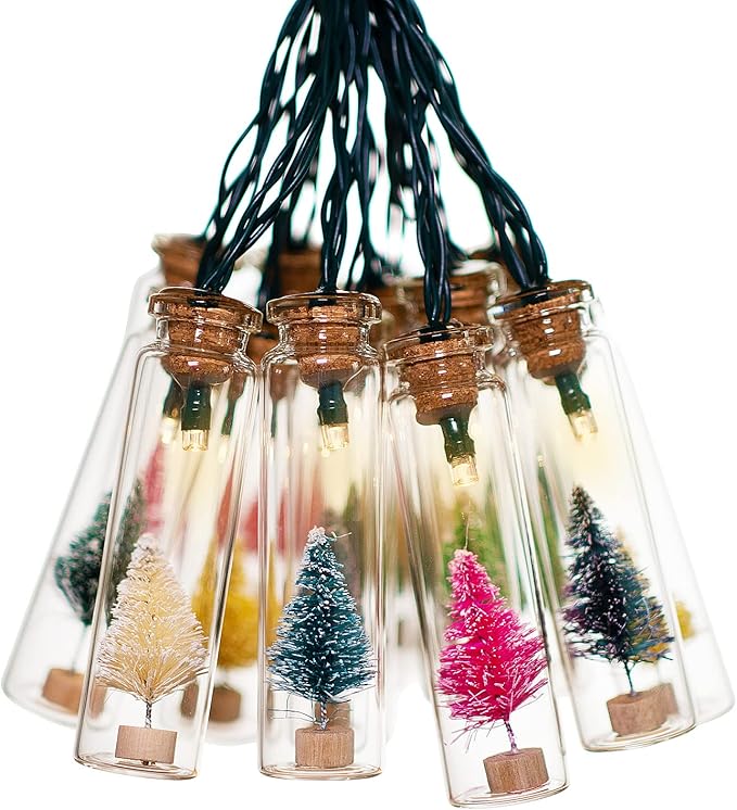 shinar Solar Lights 15 Glass Jar warmwhite LED with Christmas Tree Solar String Lights Lanterns Warm White for Outdoor Garden Christmas Tree Party Wedding Decoration Waterproof (15 Christmastree)