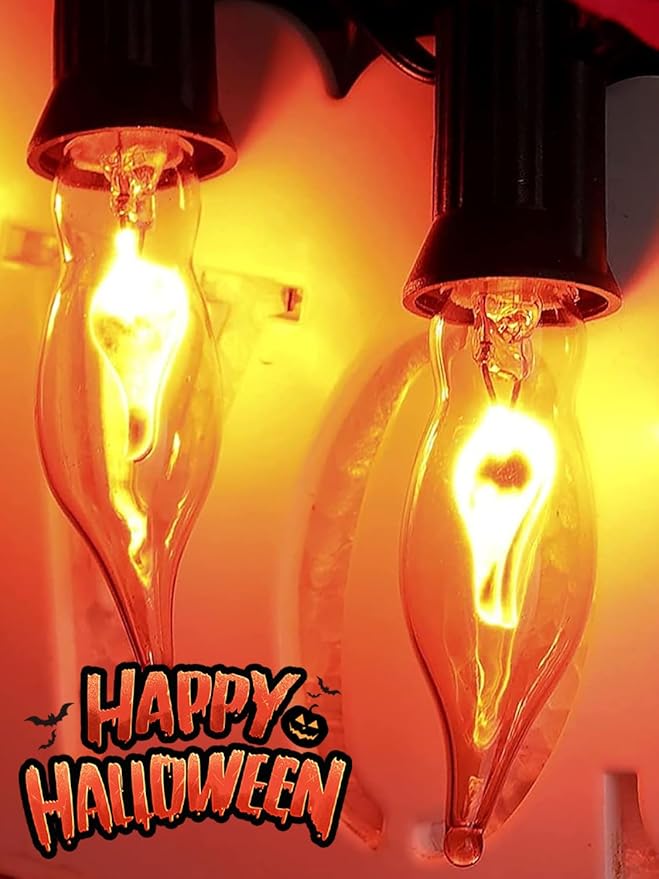 Halloween Flickering String Lights, 10FT C18 Flickering Flame Night Light with 10 Clear Flame Bulbs, Great for Outdoor Indoor Halloween Decoration - Black Wire