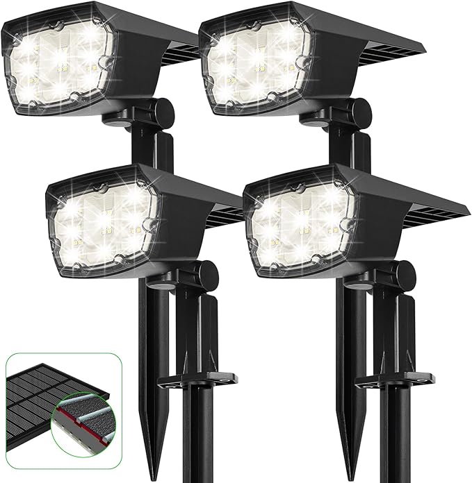 ropelux Solar Spotlights Outdoor,Solar Lights for Outside Dusk-to-Dawn with 2 Modes Pathway Landscape Wall Lighting,2-in-1 Solar Powered Light Waterproof with Adjustable Lamp Head and Solar Panel