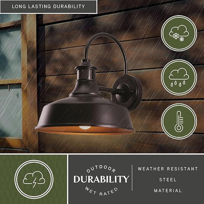 VAXCEL Dorado Outdoor Steel Wall Light with Motion Sensor, 12" W x 12.25" H Rustic Farmhouse Gooseneck Wall Sconce for Porch, Patio, Deck, or Front Door, Bronze