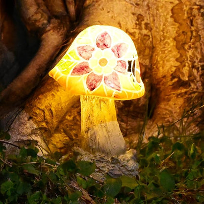 Mushroom Solar Lights Outdoor: Fairy Garden Decor Mosaic Art Outside Statue LED Figurine Backyard Lawn Ornaments Flowerbed Porch Gift Ideas for Lover Mom Grandma