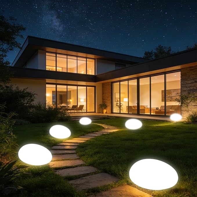 Solar Powered Outdoor Lights - Waterproof Garden Path Lighting, Pebble Shape Landscape Lights for Yard, Lawn | Lumora