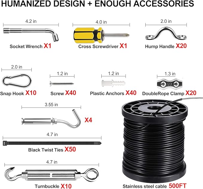BLIKA String Light Hanging Kits, 500FT Coated Stainless Steel 304 Wire Rope, Outdoor Light Guide Wire, Globe String | Lumora