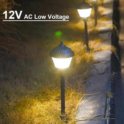 GOODSMANN Pathway Lights 1.5W LED 6PK Outdoor Low Voltage Landscape Lighting Kits 100 Lumen Hardwired Path Light 3000K Warm White Metal 12V Bronze Electric Sidewalk Walkway Lights with Cable Connector