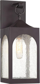 Possini Euro Design Tyne Modern Outdoor Wall Light Fixture Bronze Lantern 16 1/2" Seedy Glass Shade for Exterior | Lumora