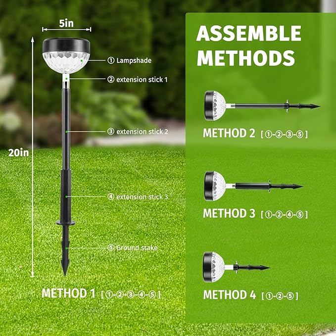 2Pack Solar Pathway Lights Outdoor, Color Changing+8 Fixed Color (Warm White, Cool White, Colored) Solar Lights | Lumora
