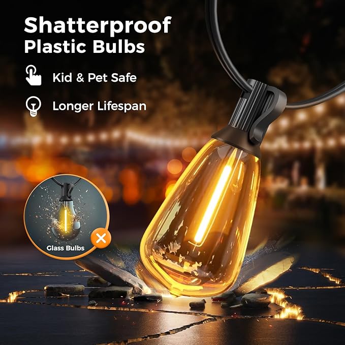 litogo 25 FT LED String Lights for Outside, Waterproof Outdoor Patio Lights with Dimmable Edison Bulbs, Warm White Hanging Light with Timer for Porch Backyard Gazebo Holiday Party