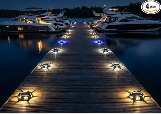 AGPTEK 5 in 1 Solar Driveway Lights Outdoor with Ground Spikes, IP67 Waterproof Solar Lights with 5 Modes (Blue/White/Warm/Mixed/Flashing) for Deck, Stairs, Pathway, Garden, Patio (Hexagon, 4 Pack)