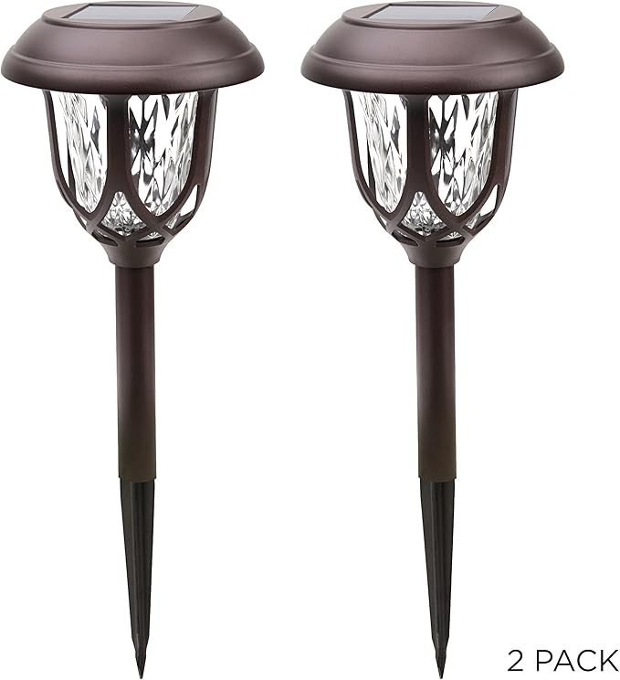 Alpine Corporation 17" Tall Super Bright High Lumen Outdoor Solar Powered Pathway Light Stakes, Bronze (Set of 2)