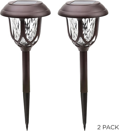 Alpine Corporation 17" Tall Super Bright High Lumen Outdoor Solar Powered Pathway Light Stakes, Bronze (Set of 2)