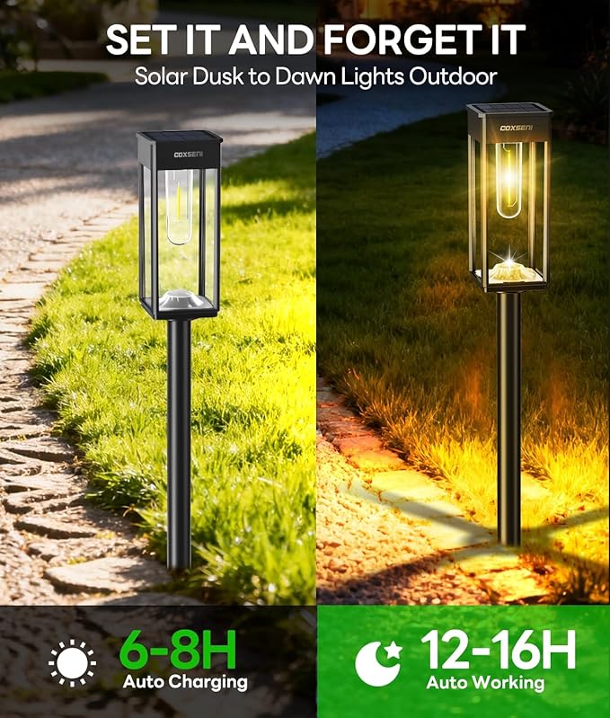 Solar Pathway Lights Outdoor IP65 Waterproof, 8 Pack 3000K LED Auto On/Off Walkway Landscape Light for Yard Lawn Garden Patio Driveway Outside Decor, Warm White