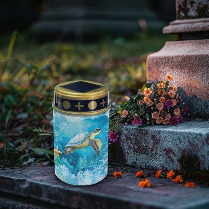 ZOUTAIRONG Blue Sea Turtle Solar Light for Cemetery Grave Outdoor Waterproof Powered Solar Pathway Lights 4 Pack Outdoor Cemetery Lights for Grave