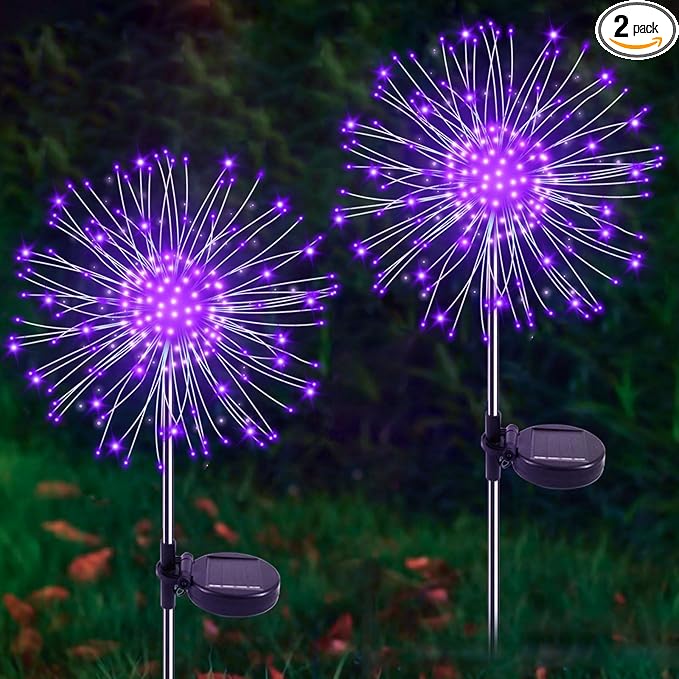 Solar Garden Lights Outdoor, 2 Pack 120 LED Twinkling Firework Lights Decorative with 2 Modes, Outdoor Waterproof | Lumora