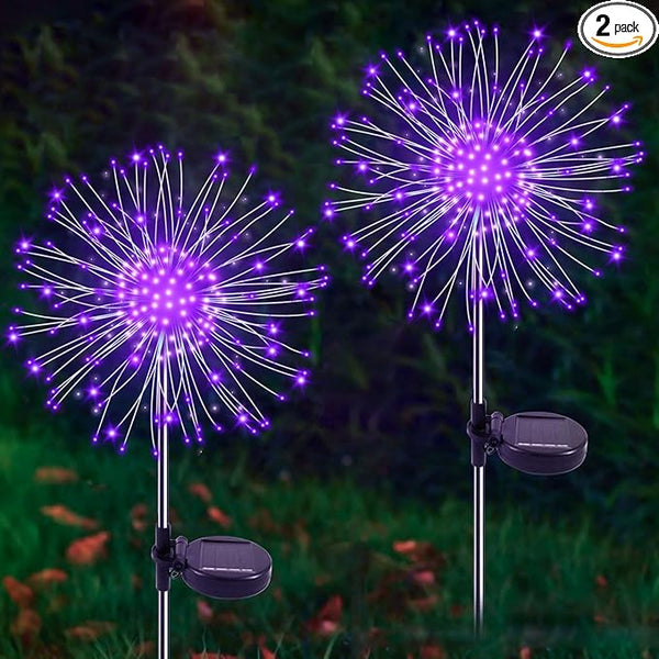 Solar Garden Lights Outdoor, 2 Pack 120 LED Twinkling Firework Lights Decorative with 2 Modes, Outdoor Waterproof | Lumora