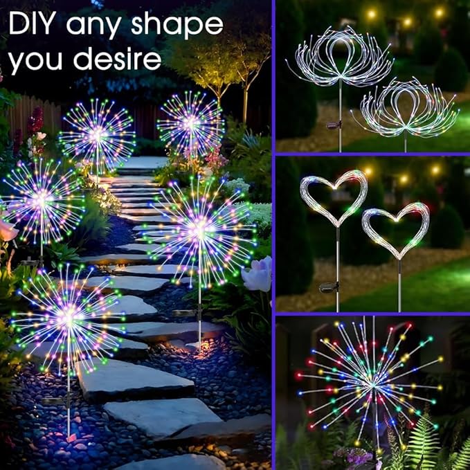 Solar Garden Lights Outdoor,Waterproof Garden,2 Pack 200 LED Twinkling Firework Lights Decorative with 8 | Lumora