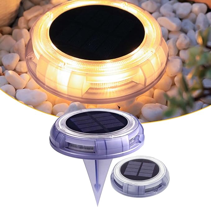 Waterproof Solar Garden Deck Light Waterproof Solar Disk LED Yard Lights Outdoor Garden Landscape Ground Lighting for Yard Lawn Patio Pathway Walkway (Warm White, 1)