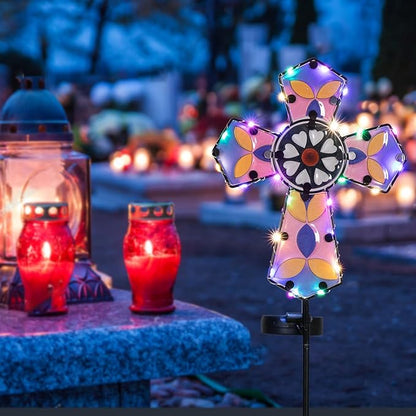 Solar Cross Garden Stake Lights 38inch Colored-Painted Outdoor Waterproof Memorial Garden Decor 2 Lighting Modes Cemetery Decorations for Grave for Remembrance Gifts & Sympathy Gifts