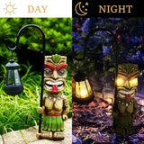 16.7" H Tiki Decor Garden Statue,Large Lantern Tiki Figurine with Solar Lights,Hawaiian Tiki Man Outdoor Patio Yard | Lumora