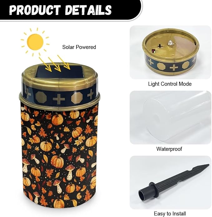 Pumpkin Mushroom Maple Outdoor Pathway Lights Yard Solar Lights for Outside Solar Lights for Yard Led Lights Outdoor Waterproof Outdoor Walkway Lights Portable