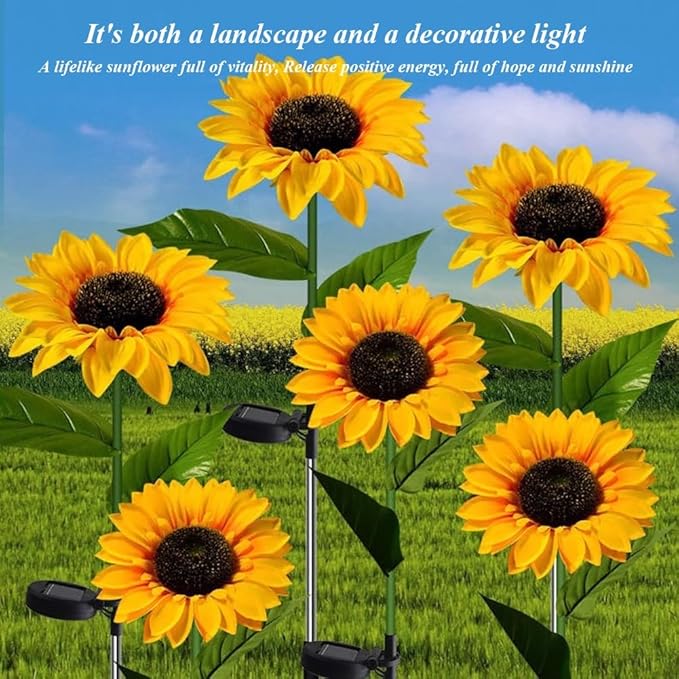 Sunflower Solar Garden Lights, Realistic LED Sunflower Lights Beautiful Solar Waterproof Landscape Decoration Lighting Flower Lights For Pathway Patio Yard Deck Walkway ( Color : Yellow , Size : 10PCS