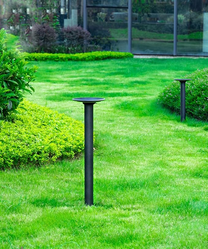 Solar LED Landscape Lighting Round Solar Pathway Light Black Aluminum Housing Path Bollard Lights with IP65 Waterproof Warm Light Cylinder Outdoor Floor Lamp for Drivway Porch Patio