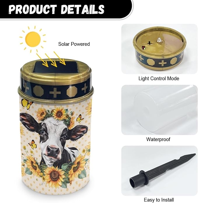 Yard Solar Lights Yellow Sunflower Cow for Dustproof Grave Led Light Cemetery Lamp Garden Decorations Outdoor Remembrance Gifts