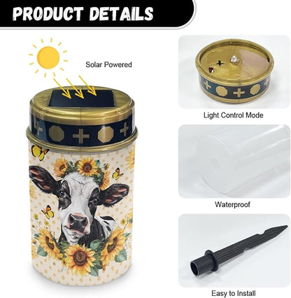 Yard Solar Lights Yellow Sunflower Cow for Dustproof Grave Led Light Cemetery Lamp Garden Decorations Outdoor Remembrance Gifts