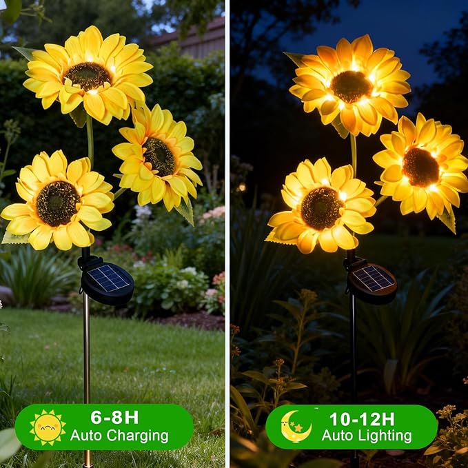 DUODEAN Solar Sunflower Light, 2-Pack Waterproof Outdoor Lights with Large Sunflowers, Solar-Powered Garden Stake Lights for Pathway, Patio, Law, Yard, and Cemetery Decoration