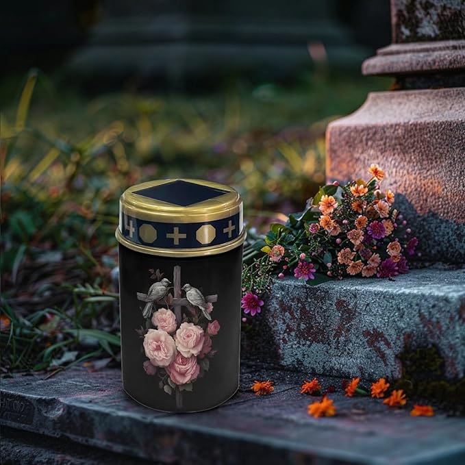 Rose Solar Lights Outdoor Solar Cross for Cemetery Grave Flameless Solar Powered Light for Prayer Waterproof Auto On/Off Solar Lights for Outside Yard Walkway Driveway