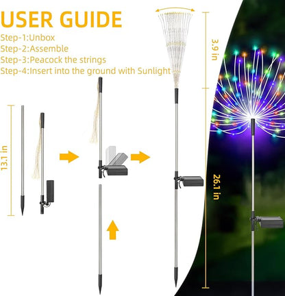 2PACK Solar Firework Lights outside150LEDs 8 Lighting Mode Sensor Light Waterproof for Garden Decoration Yard Pathway Christmas ，Halloween，Parties，Wedding， Christmas Decoration (White)