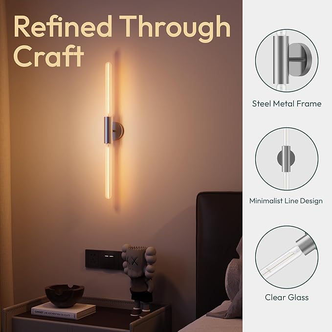 ALAMPEVER Wall Sconce with T10 Bulbs, Modern Bathroom Wall Sconces, Clean Lines Design, Dimmable Wall Light for Bedroom, Living Room, Hallway, Entryway, Café, and Bar