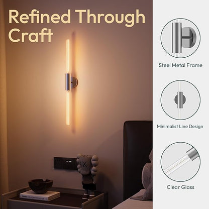 ALAMPEVER Wall Sconce with T10 Bulbs, Modern Bathroom Wall Sconces, Clean Lines Design, Dimmable Wall Light for Bedroom, Living Room, Hallway, Entryway, Café, and Bar