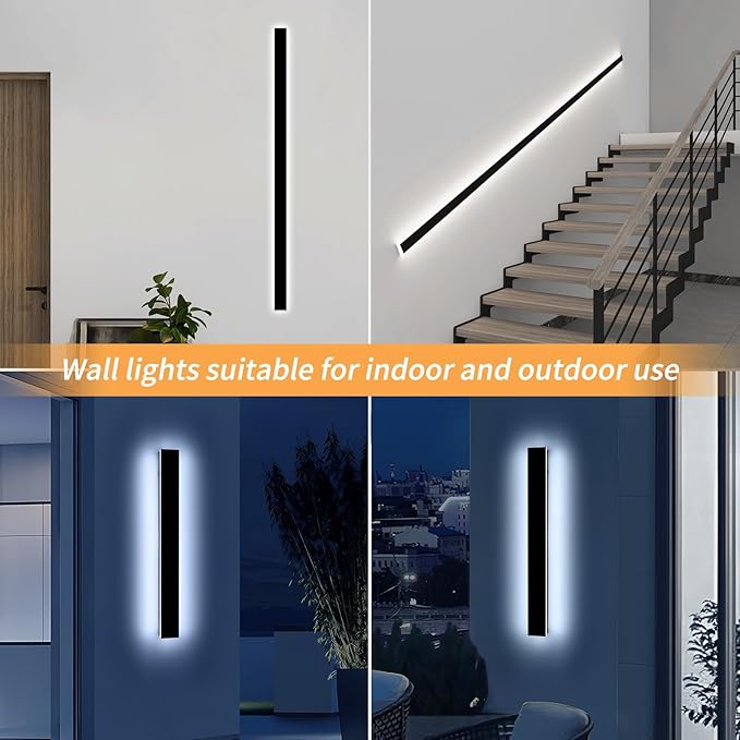 Mikeru 31.4" Outdoor Wall Sconce 6000K Cool White - IP65 Waterproof Black Exterior Light, Hardwired Wall Mounted | Lumora