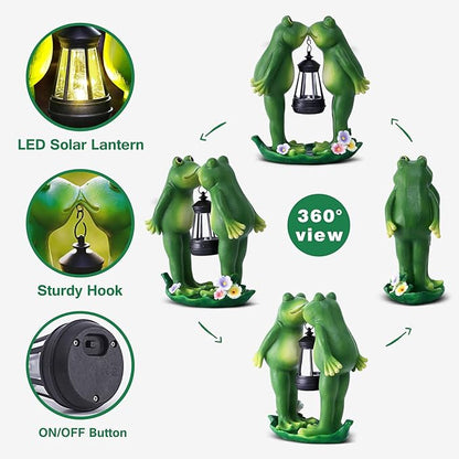 Solar Frogs Statue for Garden Mother's Day Decorations Solar Lantern LED Yard Decorations for Porch Patio,Yard,Lawn - Frog Statue Gifts for Women Mom Grandma (Kiss Frog)