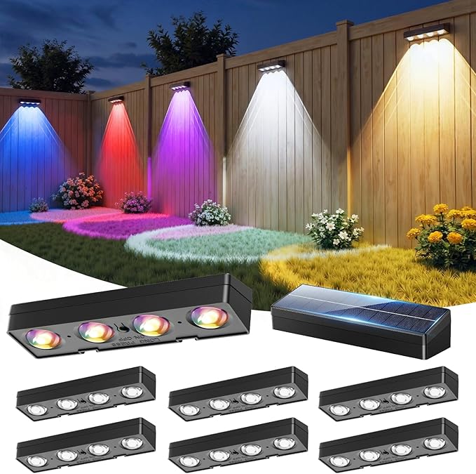 Solar Fence Lights, Warm White, Cool White and RGB Color Glow LED Solar Lights Outdoor, IP65 Waterproof Solar Wall | Lumora