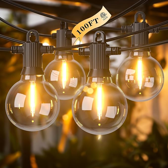 Kawaya Outdoor String Lights 100 FT LED Patio Light with 50+2 Shatterproof Edison Globe Bulbs - IP65 Waterproof | Lumora