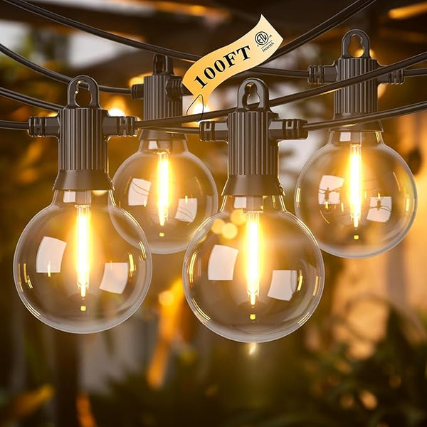 Kawaya Outdoor String Lights 100 FT LED Patio Light with 50+2 Shatterproof Edison Globe Bulbs - IP65 Waterproof | Lumora