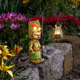 16.7" H Tiki Decor Garden Statue,Large Lantern Tiki Figurine with Solar Lights,Hawaiian Tiki Man Outdoor Patio Yard | Lumora