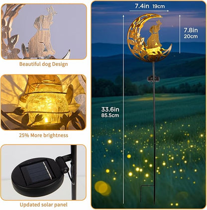 JOBOSI Solar Iron Art Flower Planting Moon Dog Waterproof Outdoor Solar Light for Garden, Yard, Patio Decor, Auto On/Off, Long-Lasting Battery, Unique Gift for Mom, Grandma, Christmas