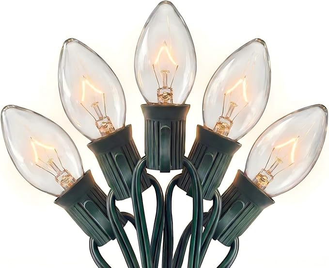 C7 Christmas Lights Outdoor, 25Ft Outdoor Christmas String Lights with 25 Warm White Incandescent Bulbs, Hanging Vintage Christmas Decorations Light for Roofline House Garden Patio Backyard
