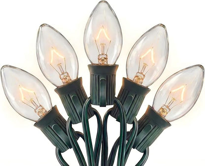 C7 Christmas Lights Outdoor, 25Ft Outdoor Christmas String Lights with 25 Warm White Incandescent Bulbs, Hanging Vintage Christmas Decorations Light for Roofline House Garden Patio Backyard