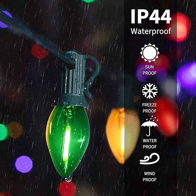 SUNSGNE 25 Feet Multicolor Christmas Lights, C7 LED Outdoor Vintage Christmas Lights with 27 LED Clear Colored | Lumora