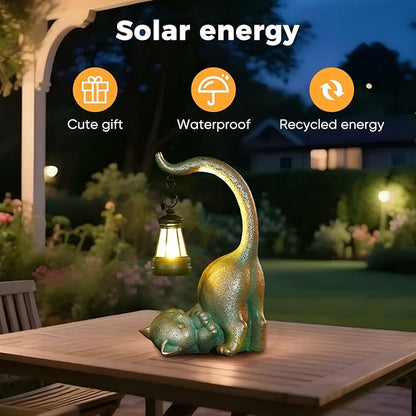 Solar Cat Garden Statue Outside Decor with Lantern for Yard Art Lawn Ornaments Porch Patio Balcony Housewarming Gifts Birthday Gift for Grandma Mom Women Sister Lover