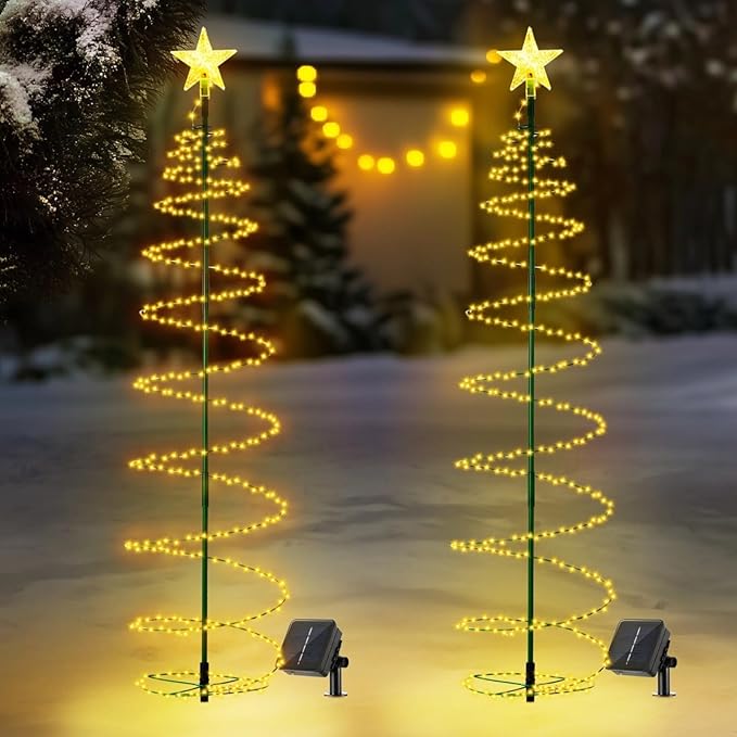 Christmas Tree Light, Solar Metal Christmas Tree Led Lights, 2 Pcs, Christmas Solar Lawn Decoration, Waterproof Outdoor Solar Pathway Lights for Patio Garden